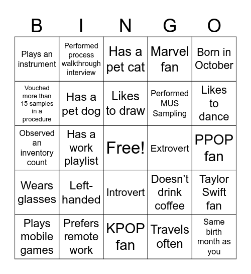 Cluster B Bingo Card