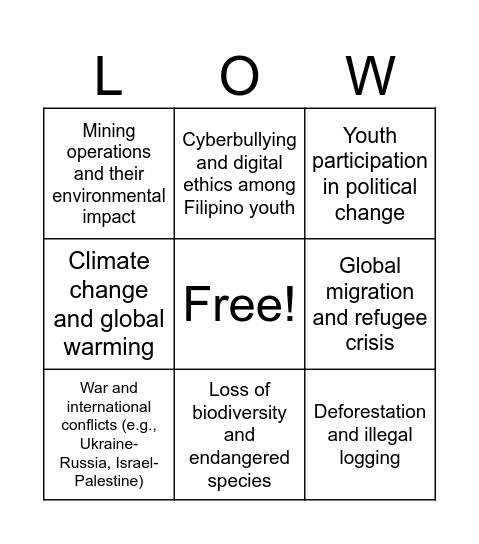 Issues Around the world Bingo Card
