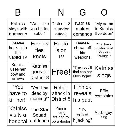 Mockingjay Part 1 Bingo Card