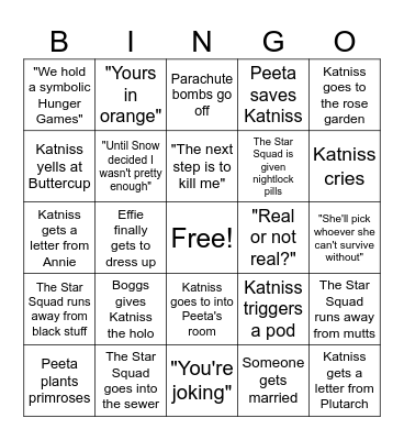 Mockingjay Part 2 Bingo Card
