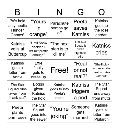 Mockingjay Part 2 Bingo Card