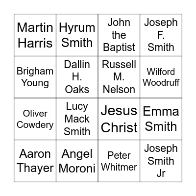 Seminary Who Am I? Bingo Card
