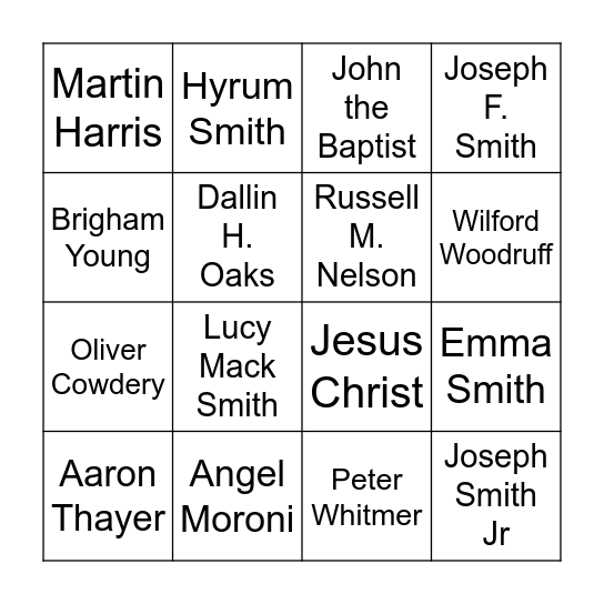 Seminary Who Am I? Bingo Card
