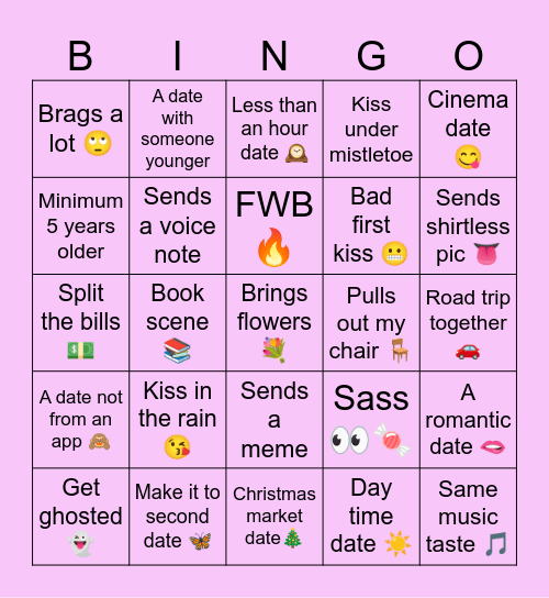 2025 dating Bingo Card