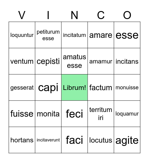 Verb Practice Vinco Bingo Card