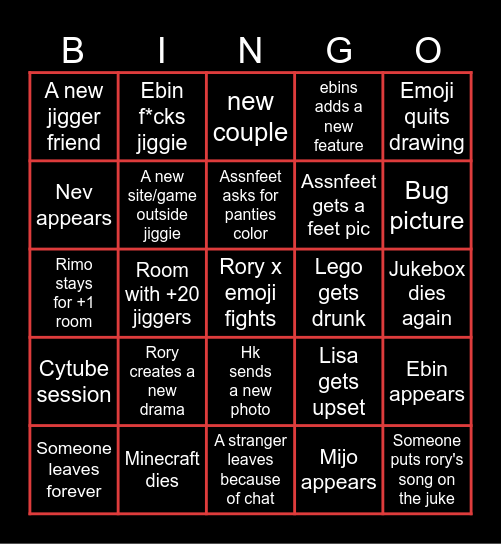 Jiggie's Bingo (Toj Card) Bingo Card