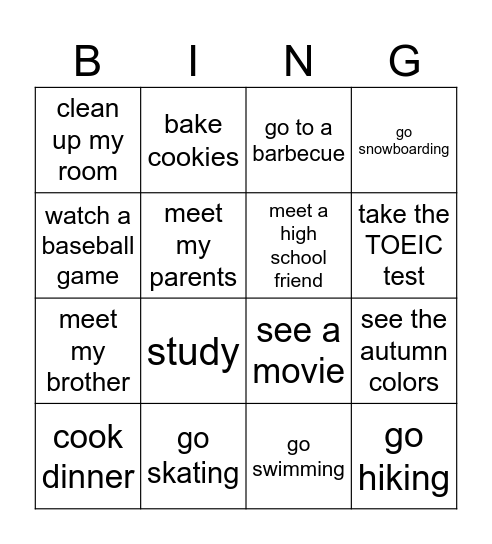 What are you going to do this weekend? Bingo Card