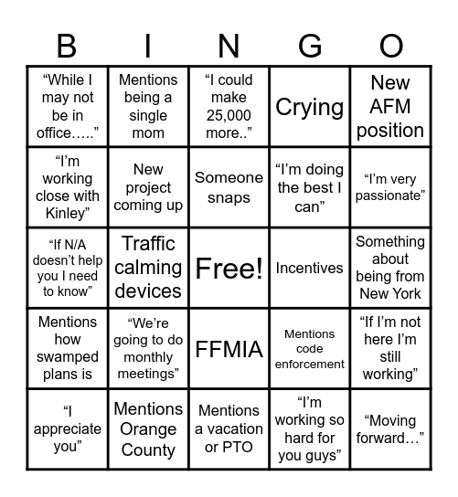 FP Meeting Bingo Card