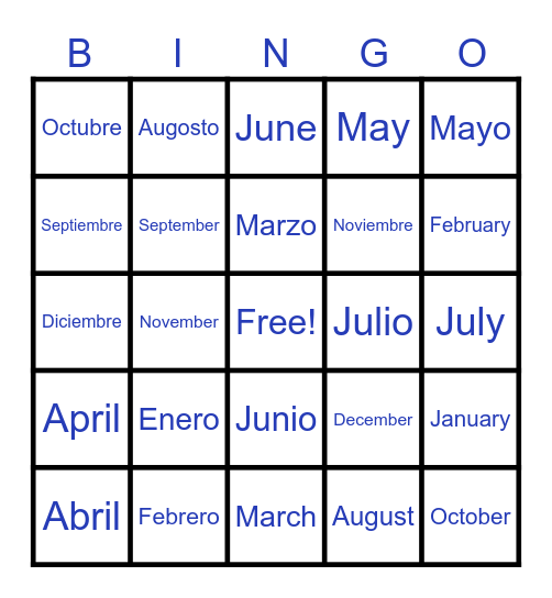 Los Meses Del Año Bingo Card