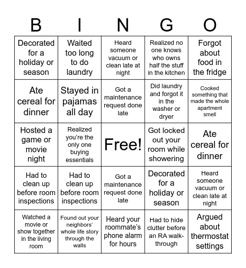 Apartment Bingo! Bingo Card