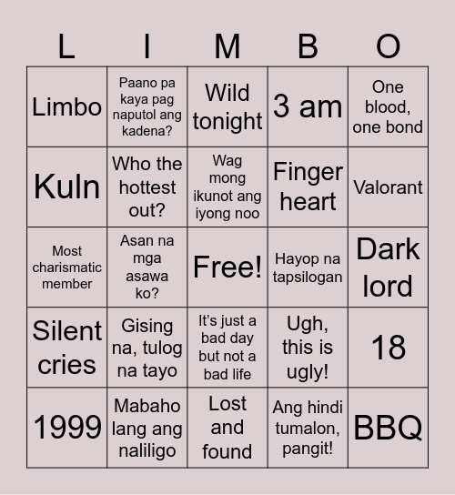 Fang Board Bingo Card