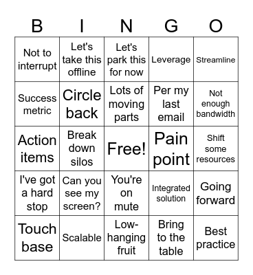 Corporate Communication Bingo Card