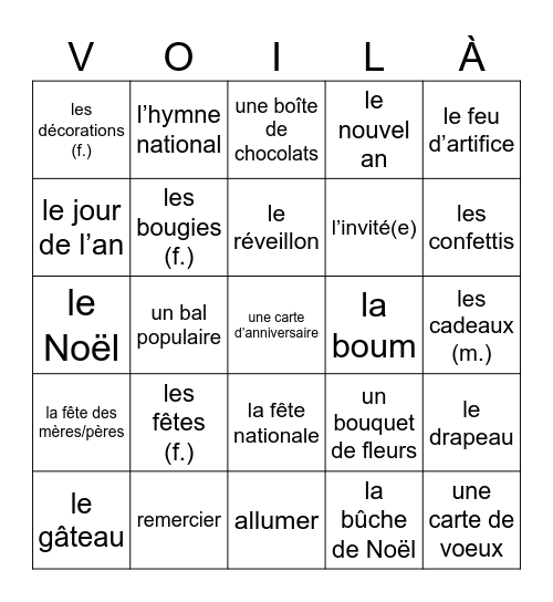 Bien Dit! 2 Chapitre 2.1 Bingo Card