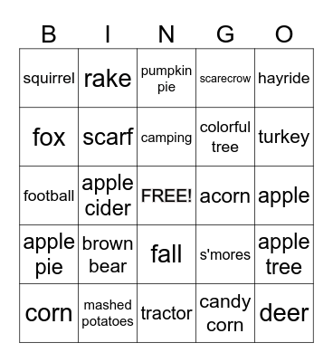 Fall Bingo Card