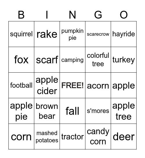 Fall Bingo Card