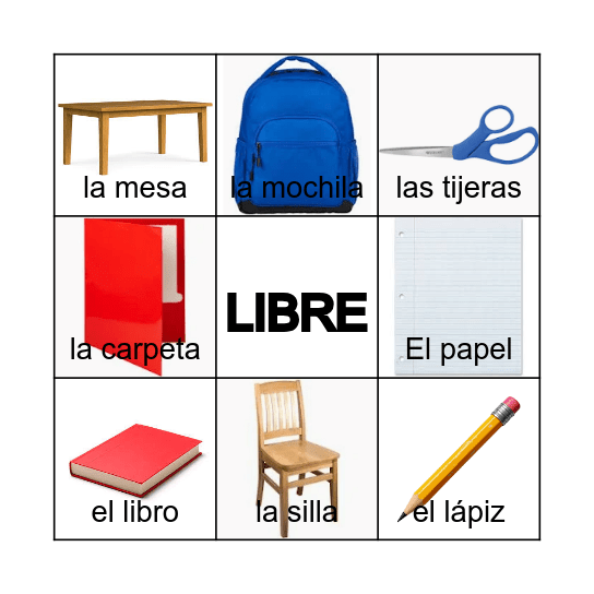 Classroom Objects Bingo Card