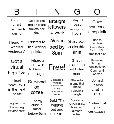 Epic Go-Live Bingo Card