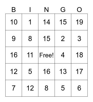 Addition and Subtraction Up to 20 Bingo Card