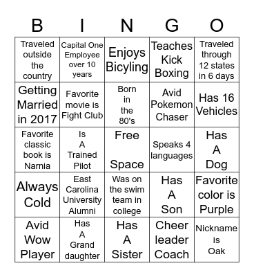 Horizontal  Ops Ice Breaker Bingo Card