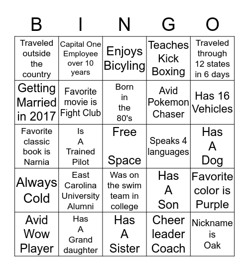 Horizontal  Ops Ice Breaker Bingo Card