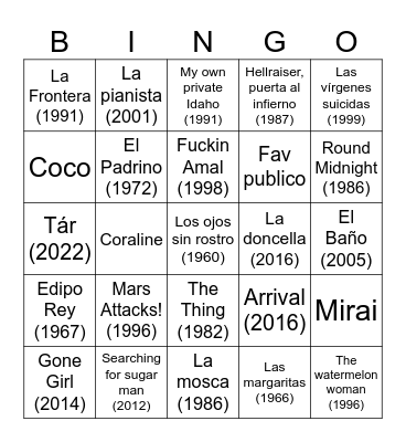 BINGO CINEFILO Bingo Card