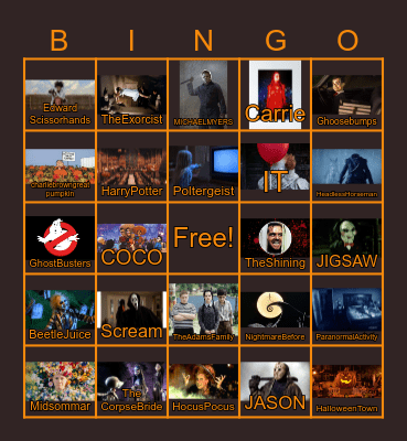 Halloween Movie Bingo Card