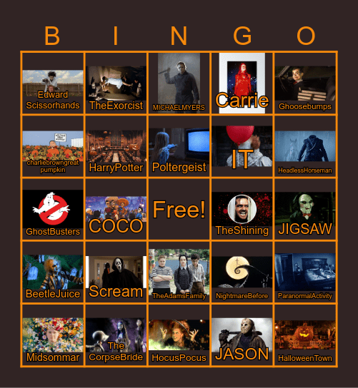 Halloween Movie Bingo Card