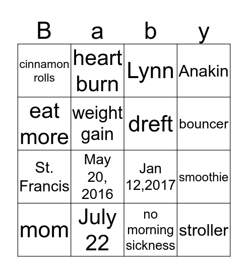 Getting to know mommy to be Bingo Card