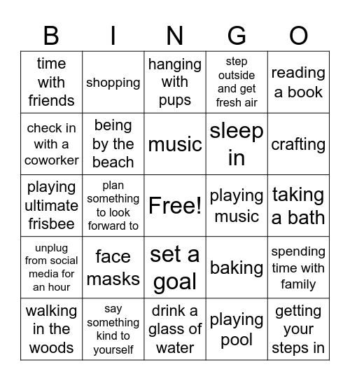Self-Care Bingo Card