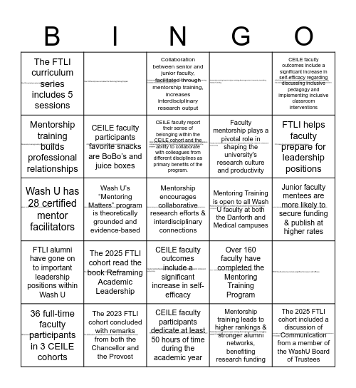 Faculty Affairs Bingo! Bingo Card