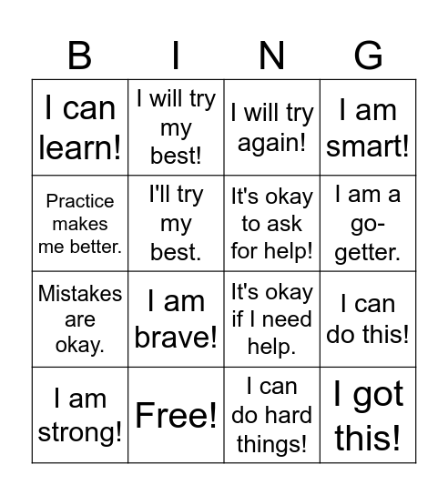 I Can Do Hard Things! Bingo Card