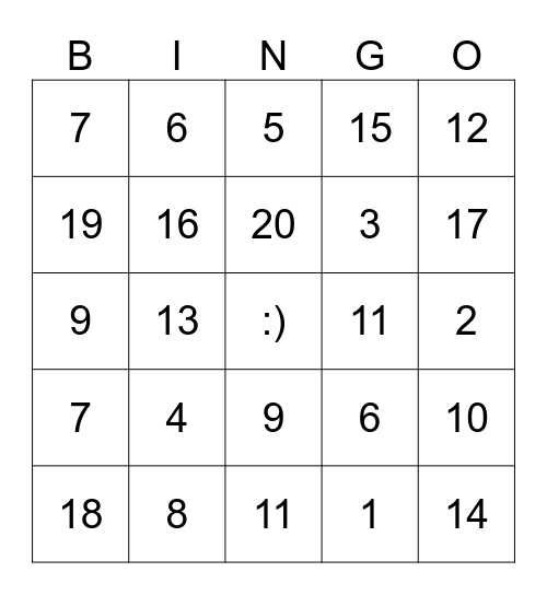 Periodic Table Bingo (First 20 elements) Bingo Card