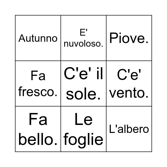 Autunno-Fall Bingo Card