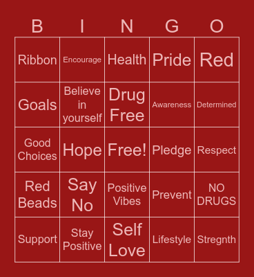 Red Ribbon Week Bingo Card