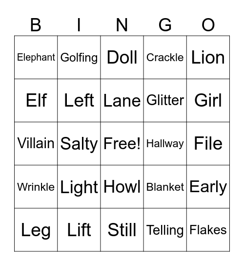 "L" Words Bingo Card