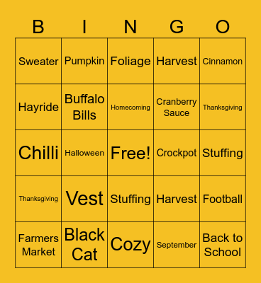 Fall Fest Bingo Card