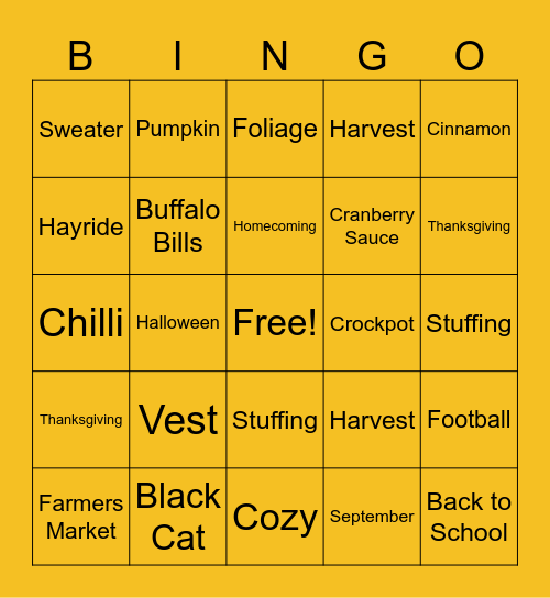 Fall Fest Bingo Card