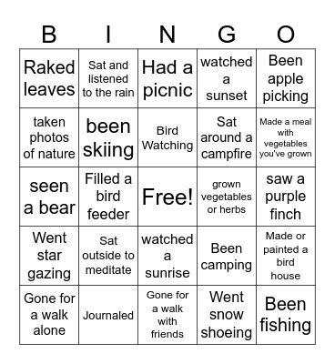 Nature - Wellness Bingo Card