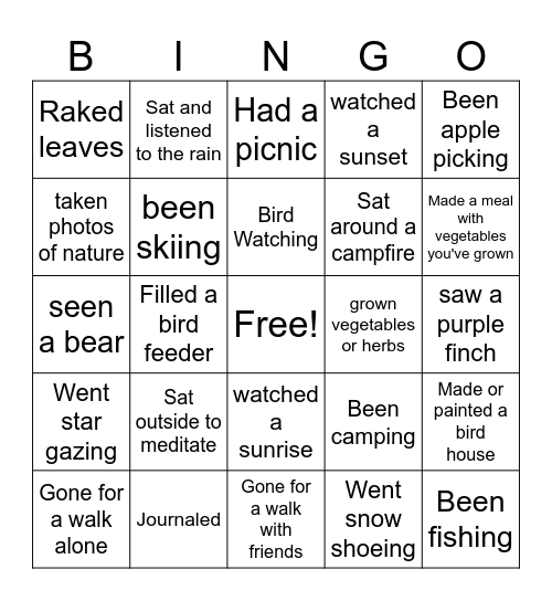 Nature - Wellness Bingo Card