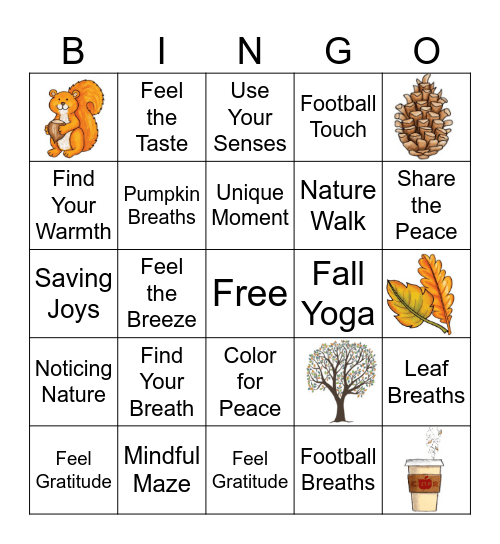 Fall Mindfulness Bingo Card