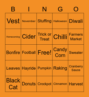 Fall Fest Bingo Card