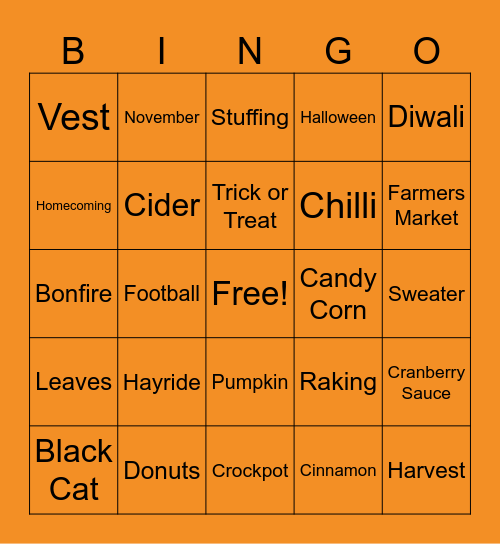 Fall Fest Bingo Card