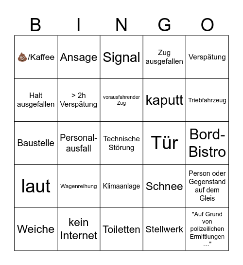 Bahn Bingo Card