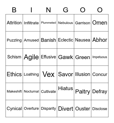 Vocabulary Bingo Card