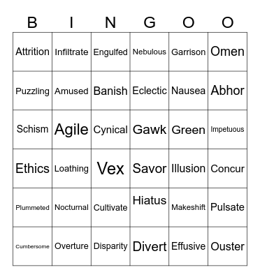 Vocabulary Bingo Card