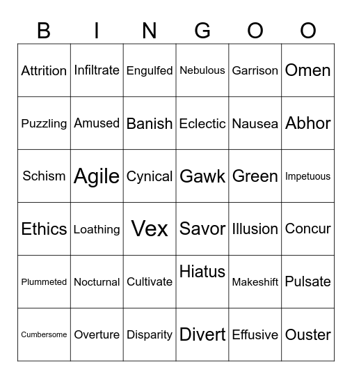 Vocabulary Bingo Card