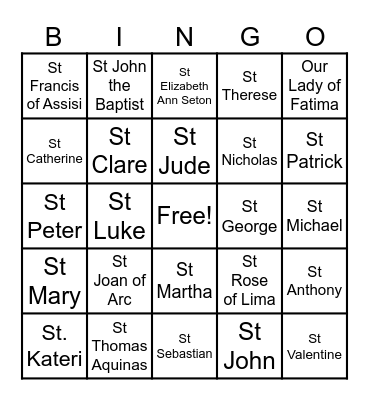 All Saints Day Bingo Card