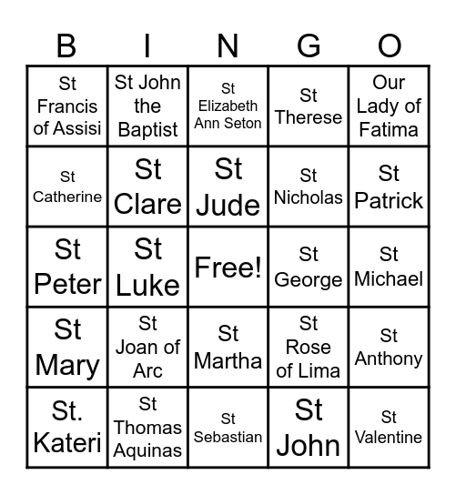 All Saints Day Bingo Card
