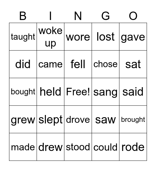Irregular Verbs Bingo Card
