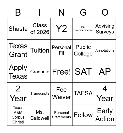 OneGoal Bingo Card